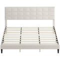 Harper King Size Bed Frame with Upholstered Headboard-Cream White