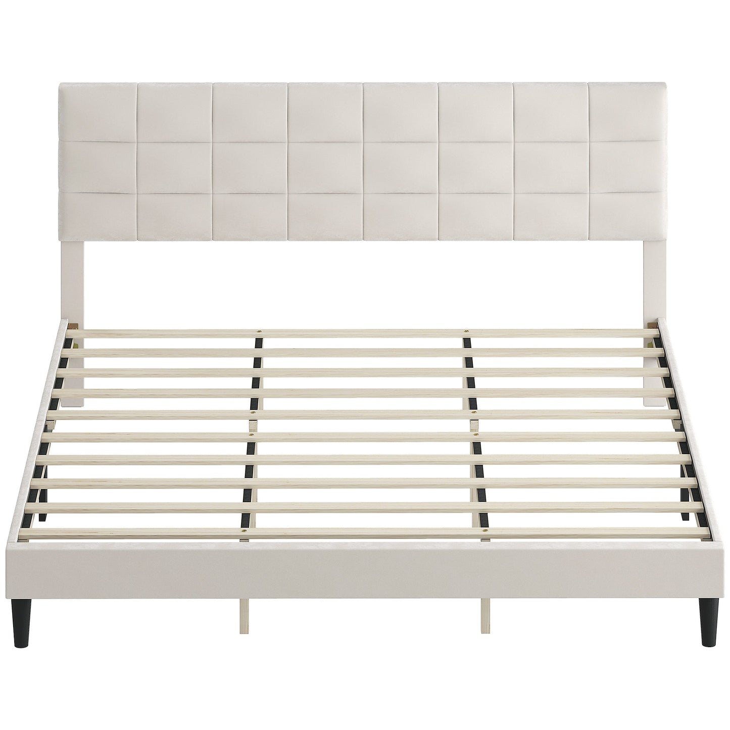 Harper King Size Bed Frame with Upholstered Headboard-Cream White