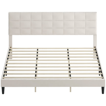 Harper King Size Bed Frame with Upholstered Headboard-Cream White