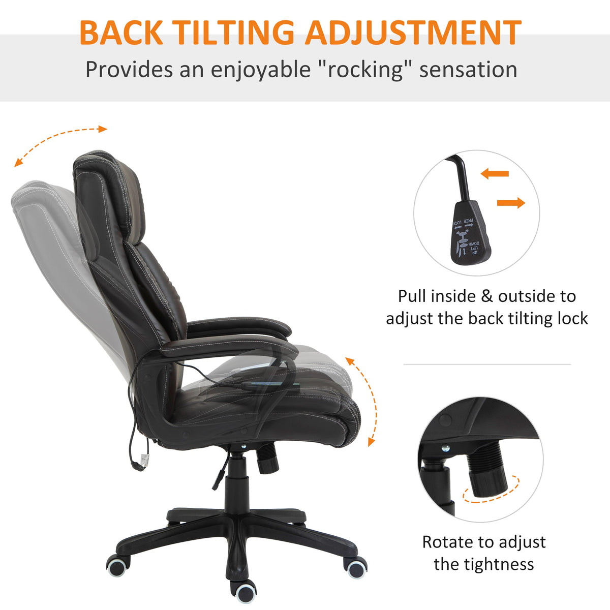 Massage Office Chair, High Back Executive Office Chair with 6-Point Vibration, Timer, Adjustable Height, Swivel Seat and Rocking Function, Black