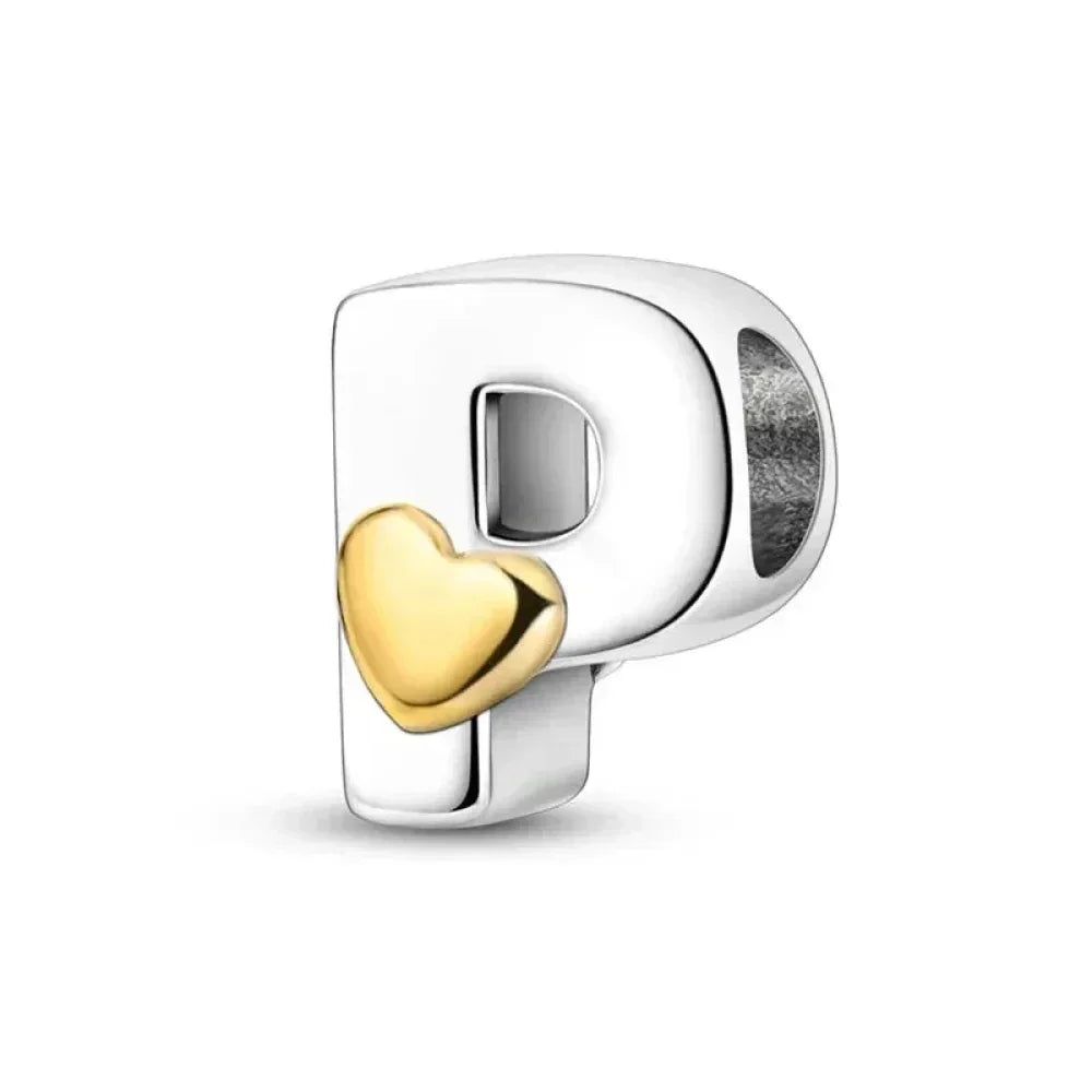 Personalize Your Bracelet: 925 Silver Alphabet Bead With Gold Heart