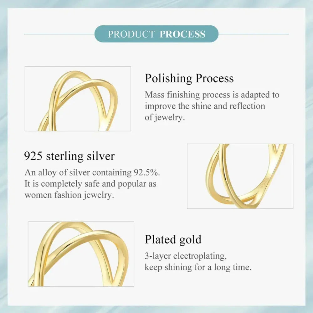 Breathtaking 14K Gold Plated X Ring - Elegant Minimalist 925 Sterling Silver Cross Ring For Women - Promise Jewelry Scr543