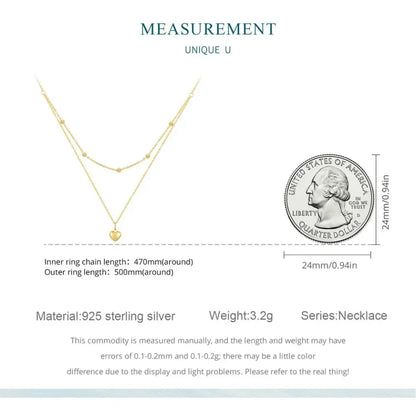 925 Sterling Silver Heart Pendant Necklace - Elegant Double Layer Choker For Women - Bsn168