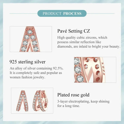 925 Sterling Silver Elegant Geometry Zircon Crystal Double Rings Ear Hoop Earrings