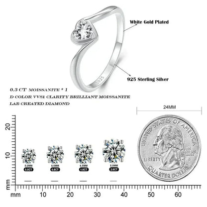 925 Sterling Silver Heart Moissanite Solitaire Ring
