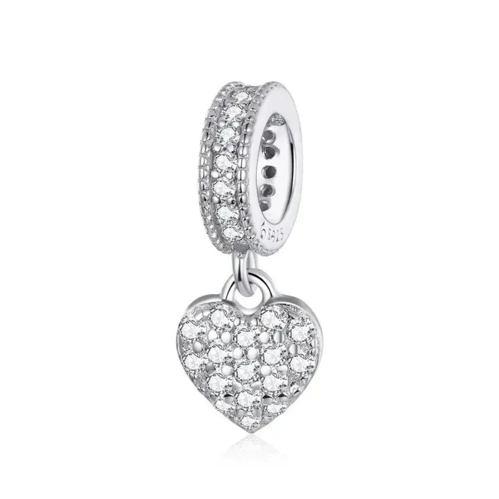 925 Sterling Silver Clear 5A Crystal Collection Family Heart X-Shape Charm Beads for Charm Bracelet & Necklace Pendant