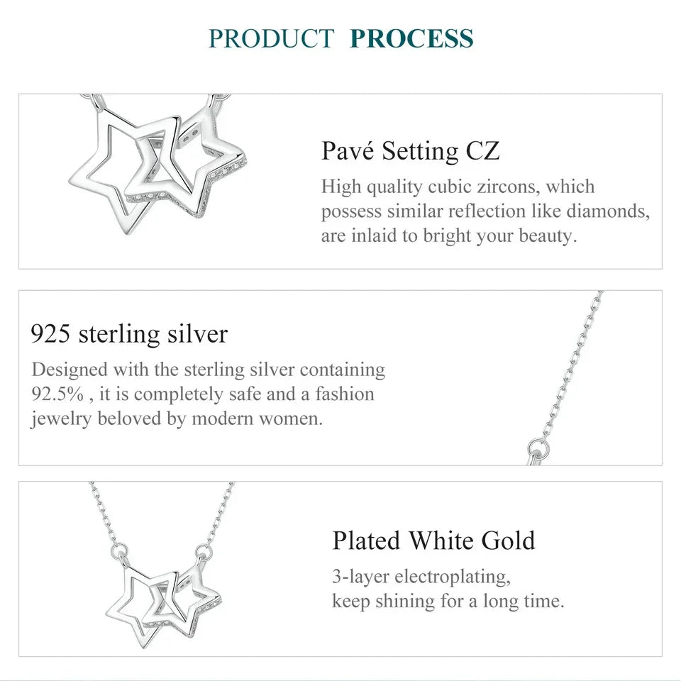 Connected Hearts: Sterling Silver Star/Heart/Cat Pendant Necklace
