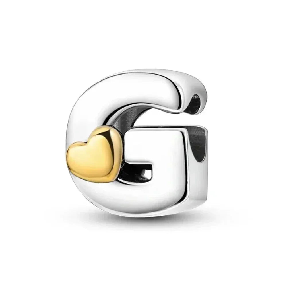 Personalize Your Bracelet: 925 Silver Alphabet Bead With Gold Heart
