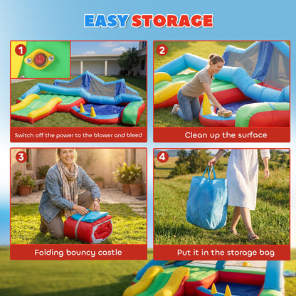 Bouncy Castle for Kids, Inflatable Bounce House with Slide, Ball Pit, Ring Toss Game, Sunshade and Blower
