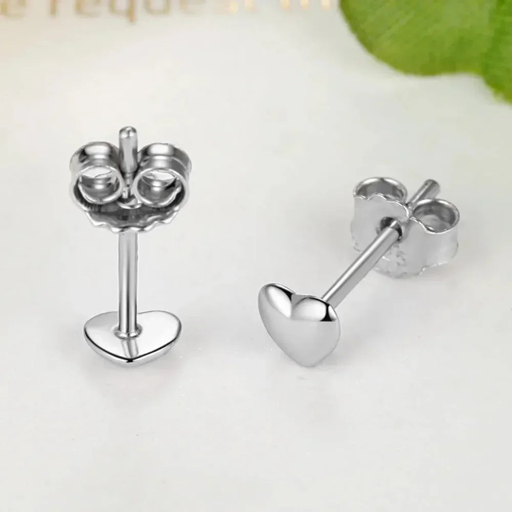 925 Sterling Silver Petite Plain Hearts Stud Earrings | Minimalist Fine jewelry