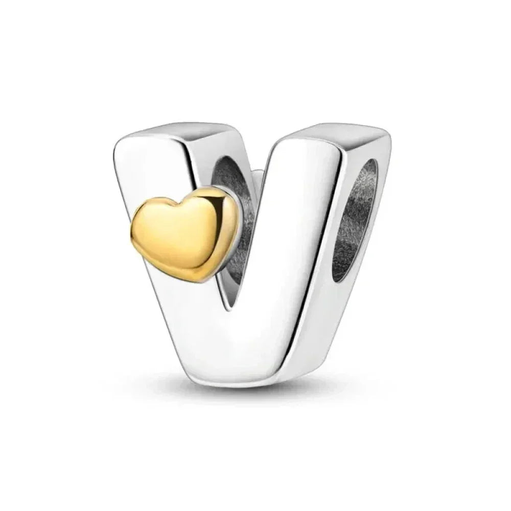 Personalize Your Bracelet: 925 Silver Alphabet Bead With Gold Heart