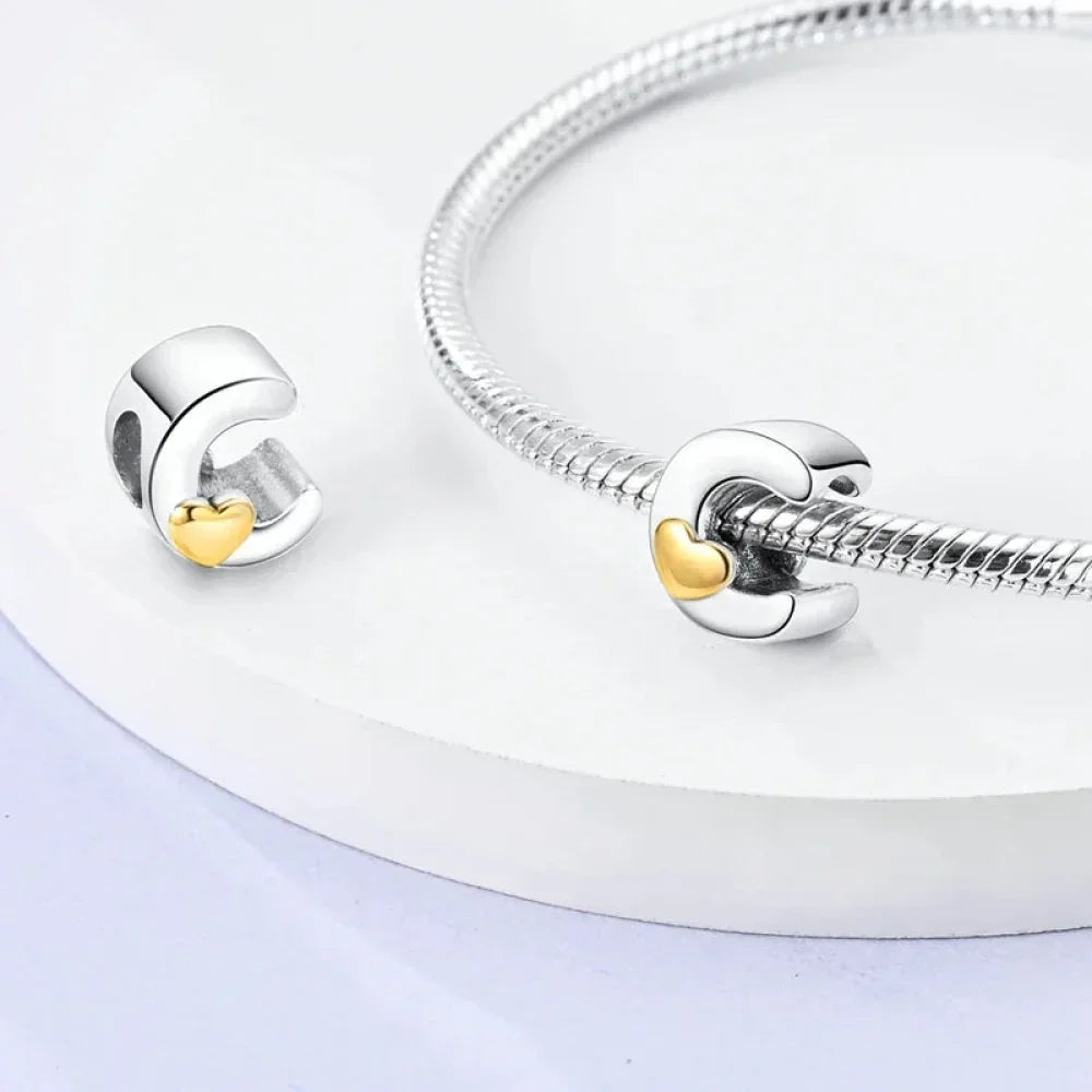 Personalize Your Bracelet: 925 Silver Alphabet Bead With Gold Heart