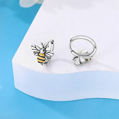 Dazzling Bee Sterling Silver Hoop Earrings