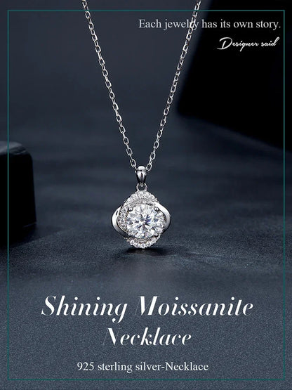 Lucky Clover 1ct Moissanite Sterling Silver Pendant Necklace