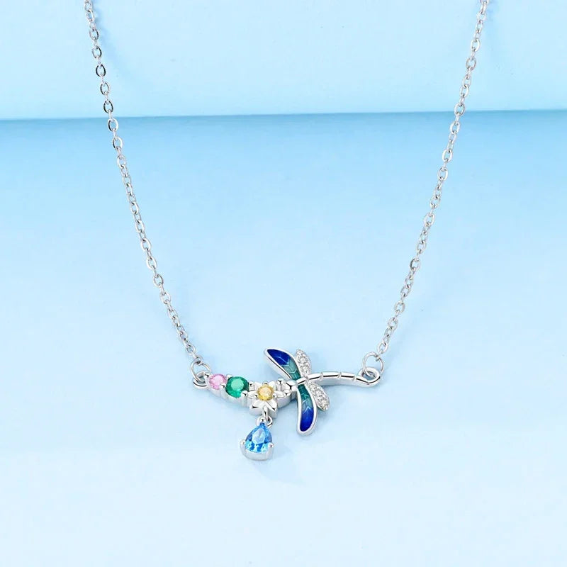 Sterling Silver Crystal Dragonfly Necklace