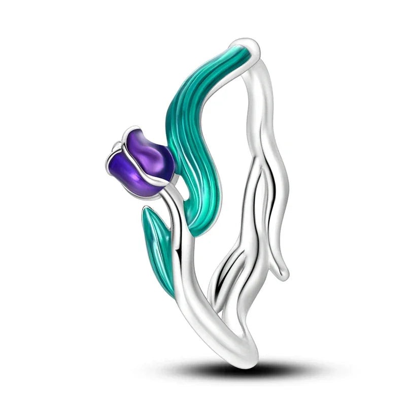 925 Sterling Silver Enamel Tulip Ring