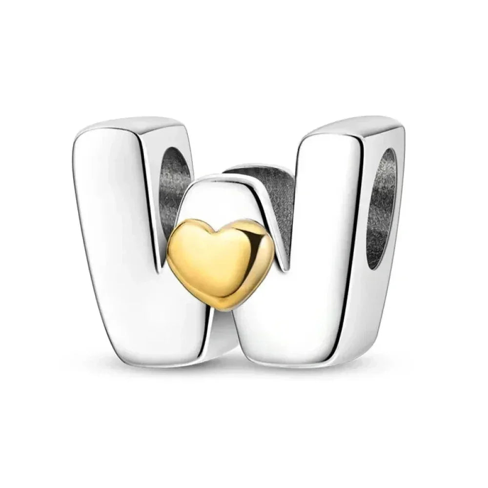 Personalize Your Bracelet: 925 Silver Alphabet Bead With Gold Heart