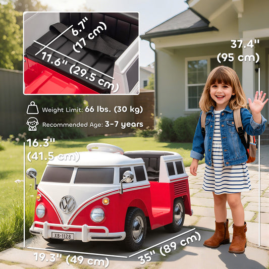 12V Kids Ride on Car, Lisensed Volkswagen T1 Electric Vehicle with Dual Motor and Soft Start for 3-7 Years, Red