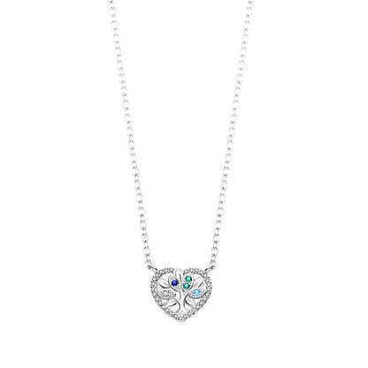 Family Tree Sterling Silver Pendant Necklace With Blue Gemstones