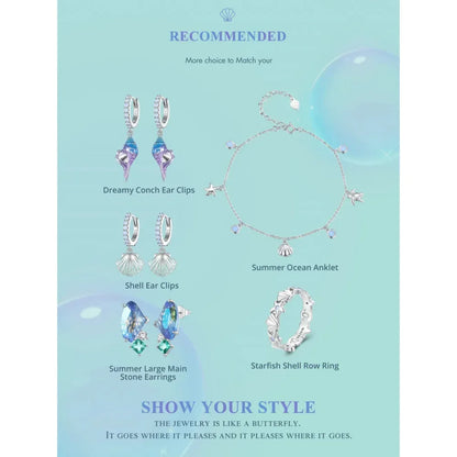 925 Sterling Silver Seastar And Shell Pendant Anklet | Simple Chain Foot Jewelry For Women | Platinum Plated Summer Jewelry