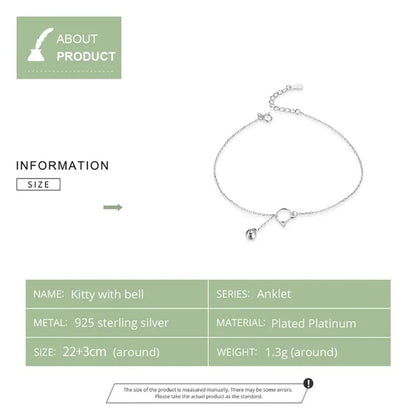 Elegant 925 Sterling Silver Bell And Cat Anklet For Women - Sct003