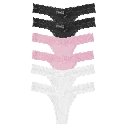 6-Pack Lace Bow Thongs – Soft, Low Rise, Ultra Sexy