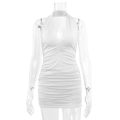 Hot Halter Mini Dress – Deep V, Backless, & Figure-Hugging Clubwear