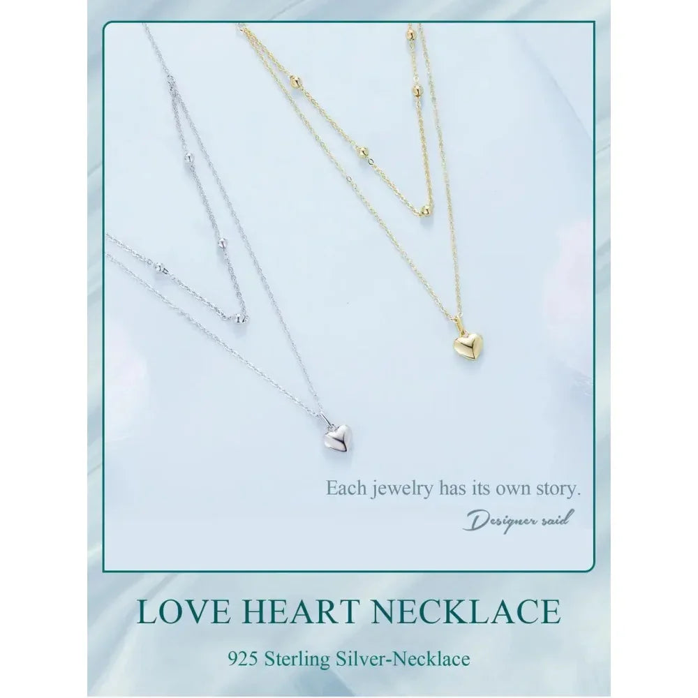 925 Sterling Silver Heart Pendant Necklace - Elegant Double Layer Choker For Women - Bsn168