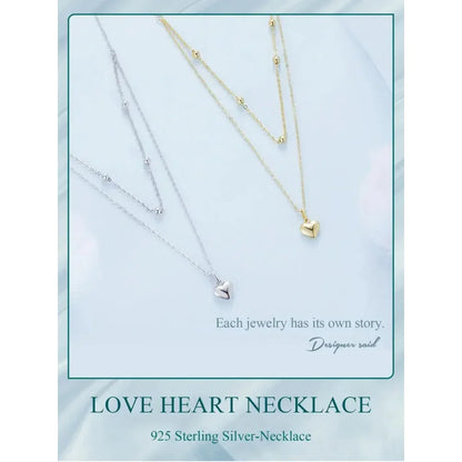 925 Sterling Silver Heart Pendant Necklace - Elegant Double Layer Choker For Women - Bsn168