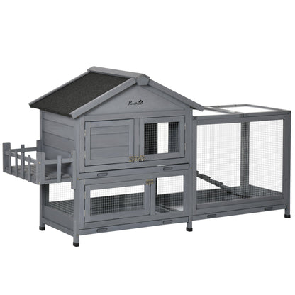65" Wooden Rabbit Hutch, Pet Playpen with Openable Roof, Storage Box, for Rabbits and Small Animals, Dark Grey