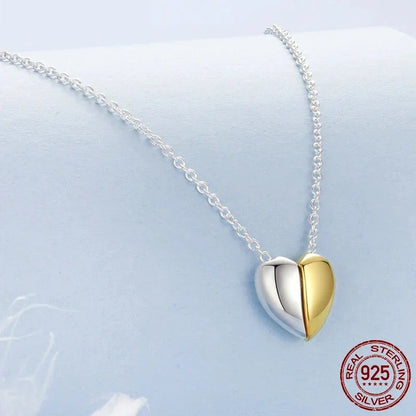 Gold Plated Heart Pendant Necklace For Women - 925 Sterling Silver Couple Heart Jewelry