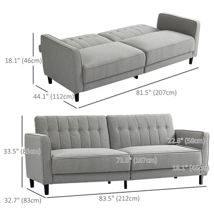 Convertible Bed with Couch, Button Tufted Fabric Sofa Bed with Adjustable Back for Living Room, Charcoal Grey