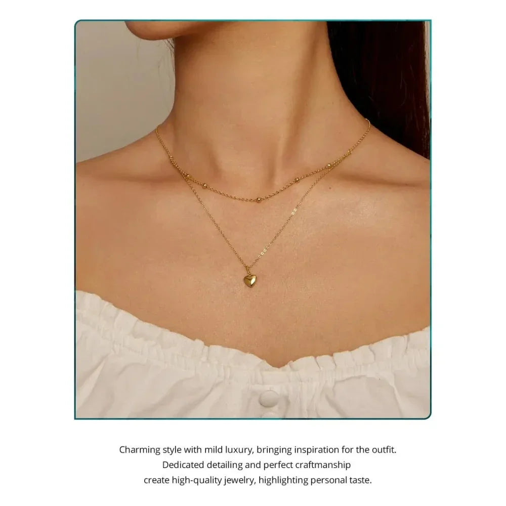 925 Sterling Silver Heart Pendant Necklace - Elegant Double Layer Choker For Women - Bsn168