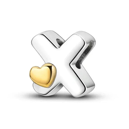 Personalize Your Bracelet: 925 Silver Alphabet Bead With Gold Heart