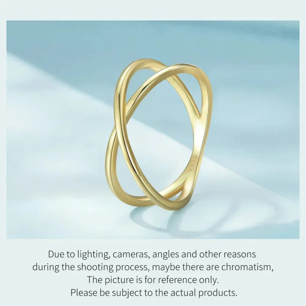 Breathtaking 14K Gold Plated X Ring - Elegant Minimalist 925 Sterling Silver Cross Ring For Women - Promise Jewelry Scr543