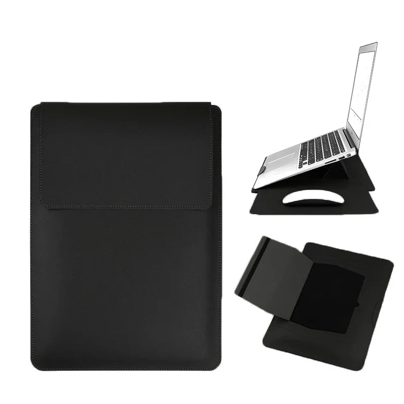 Dormin Leather Laptop Sleeve 13.3'15.6' with Adjustable Ergonomic Stand Non Magnetic Velcro Design Portable Case for Mac Dell HP