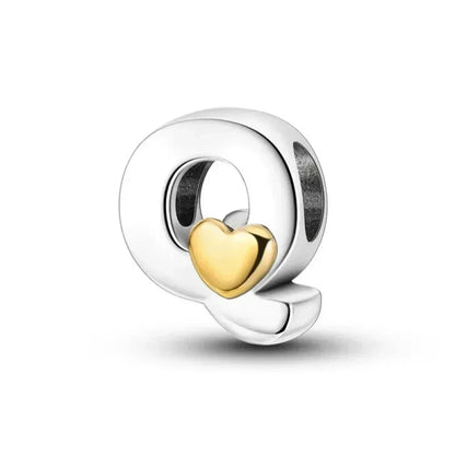 Personalize Your Bracelet: 925 Silver Alphabet Bead With Gold Heart