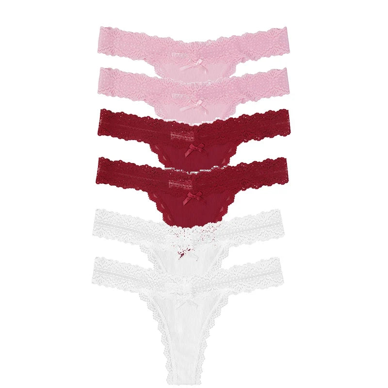 6-Pack Lace Bow Thongs – Soft, Low Rise, Ultra Sexy