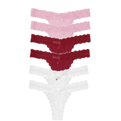6-Pack Lace Bow Thongs – Soft, Low Rise, Ultra Sexy