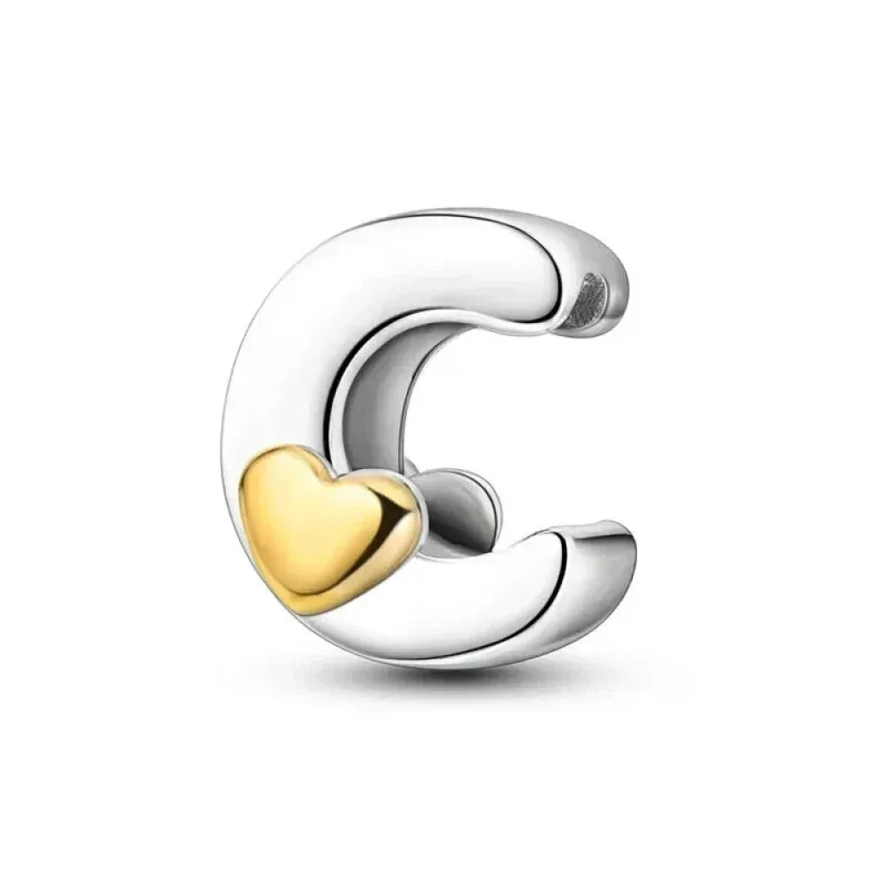 Personalize Your Bracelet: 925 Silver Alphabet Bead With Gold Heart