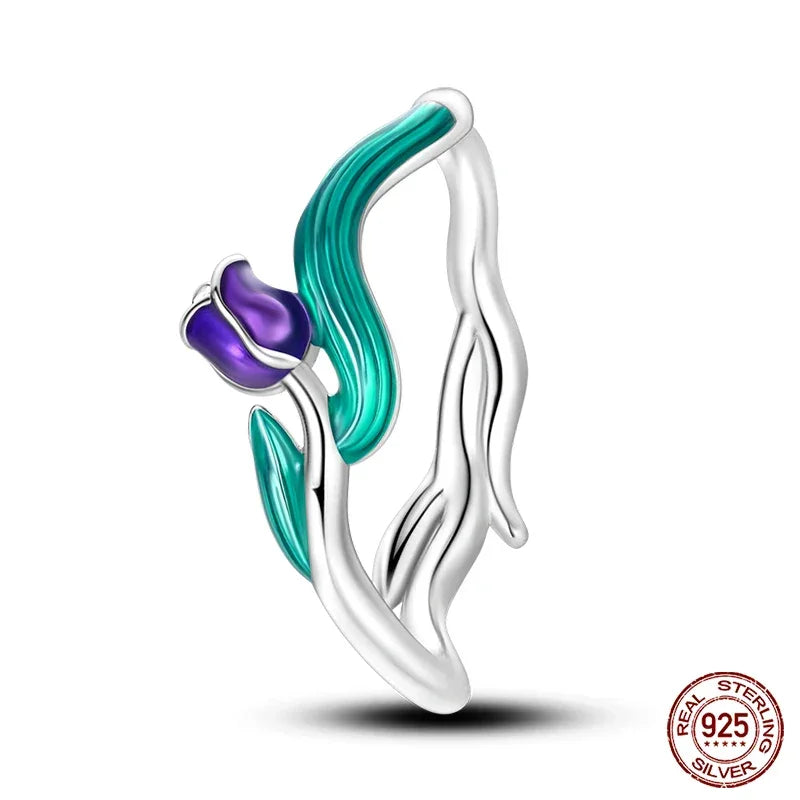 925 Sterling Silver Enamel Tulip Ring