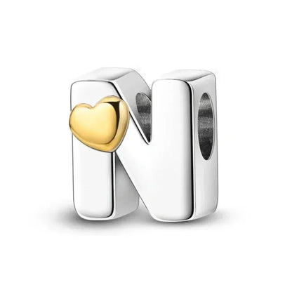 Personalize Your Bracelet: 925 Silver Alphabet Bead With Gold Heart