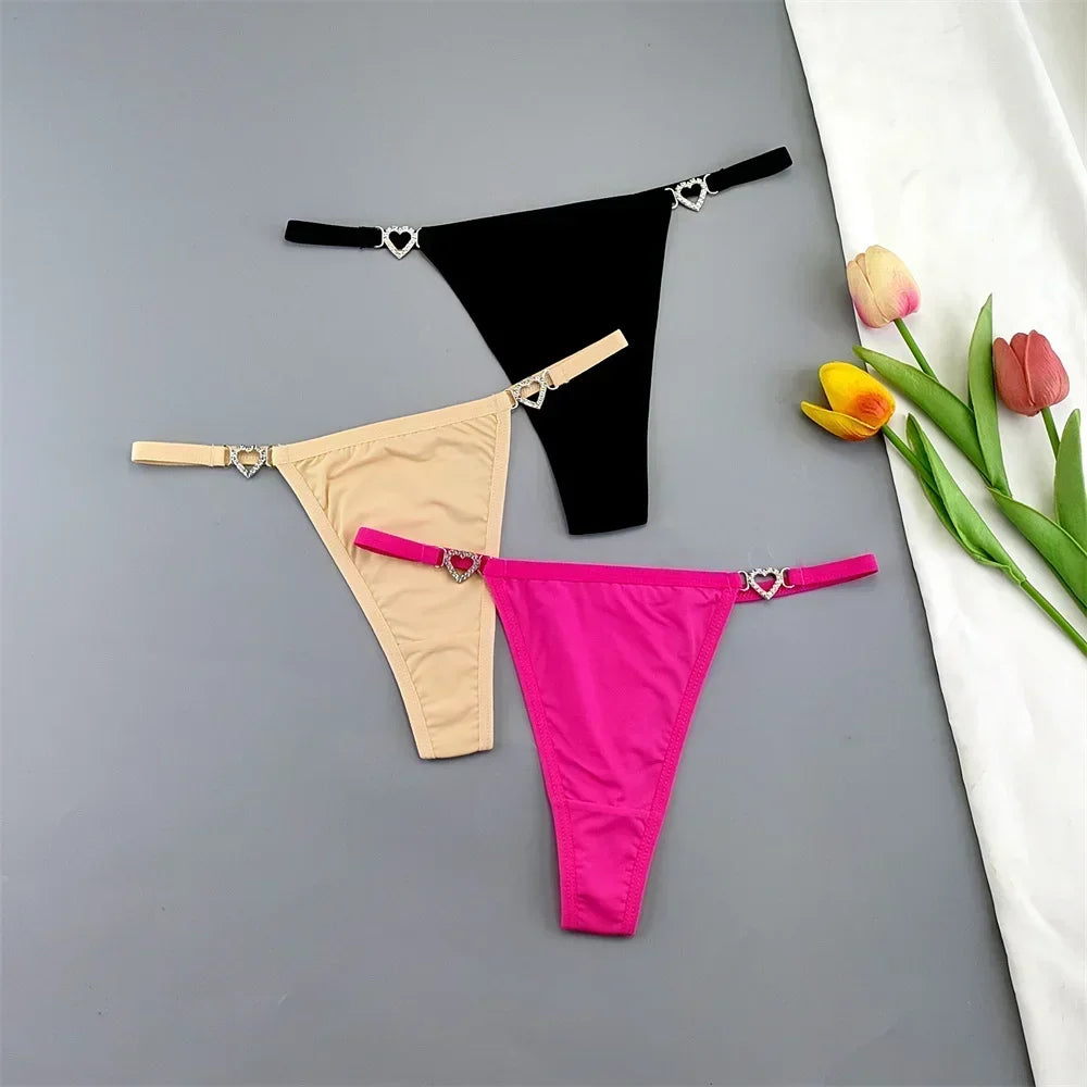 3PCS Rhinestone Strap G-String