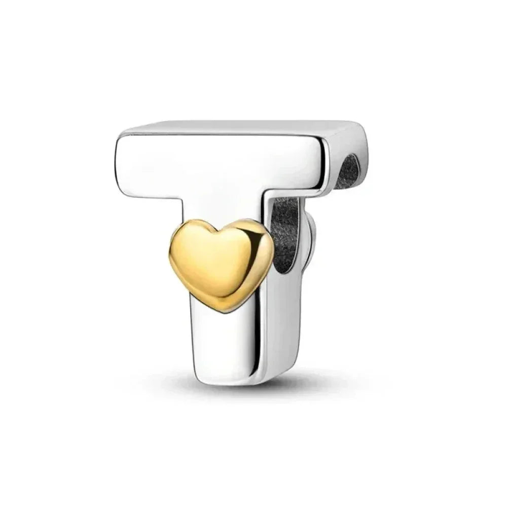 Personalize Your Bracelet: 925 Silver Alphabet Bead With Gold Heart