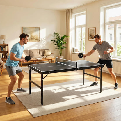 Mini Folding Table Tennis Table with Aluminium Frame, Portable Outdoor Ping Pong Table with Net for Indoor Outdoor Garden Camping, Black