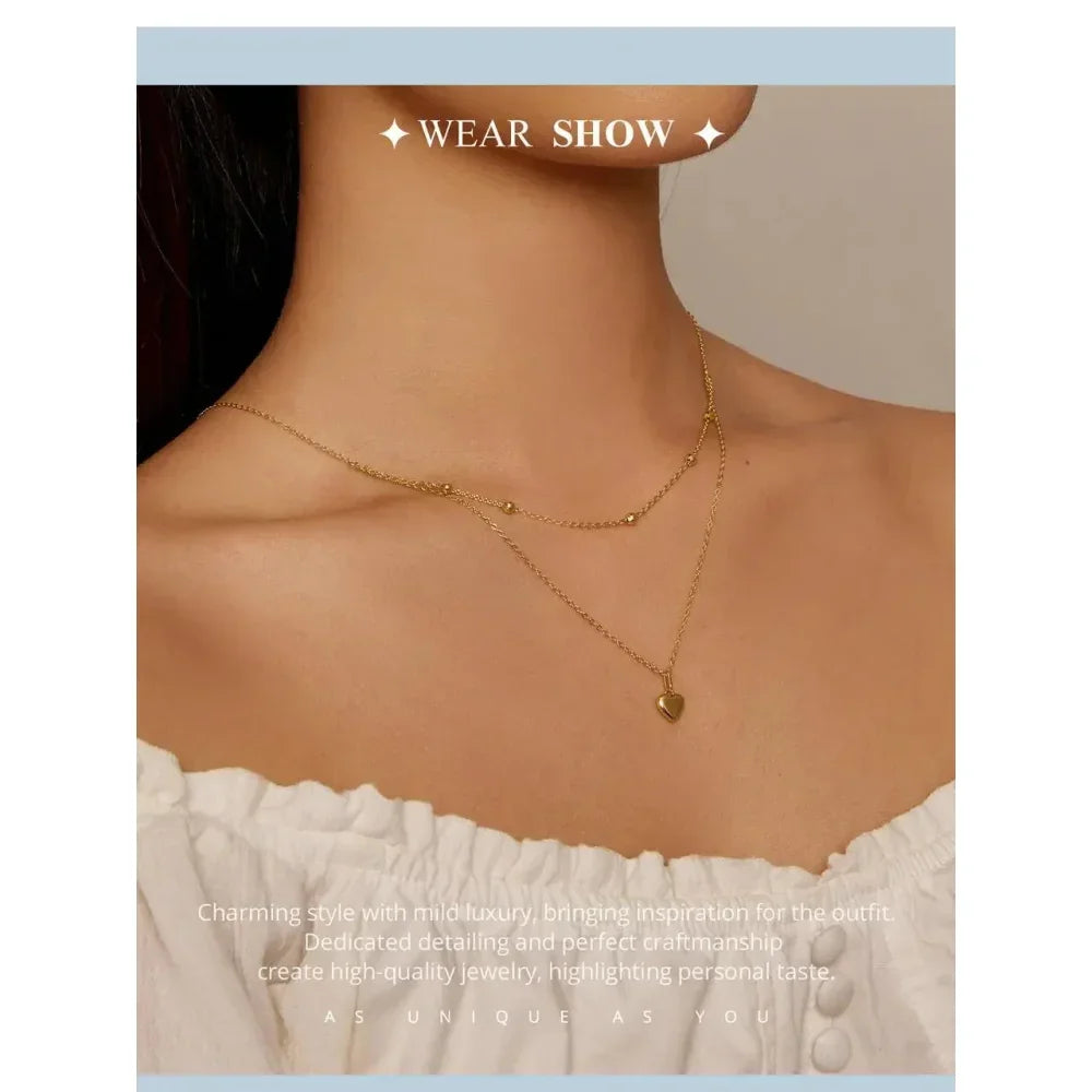 925 Sterling Silver Heart Pendant Necklace - Elegant Double Layer Choker For Women - Bsn168