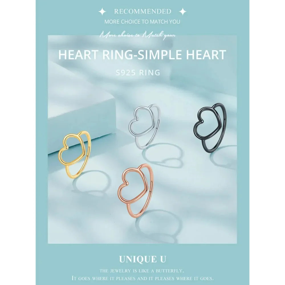 925 Sterling Silver Minimal Heart Band Ring