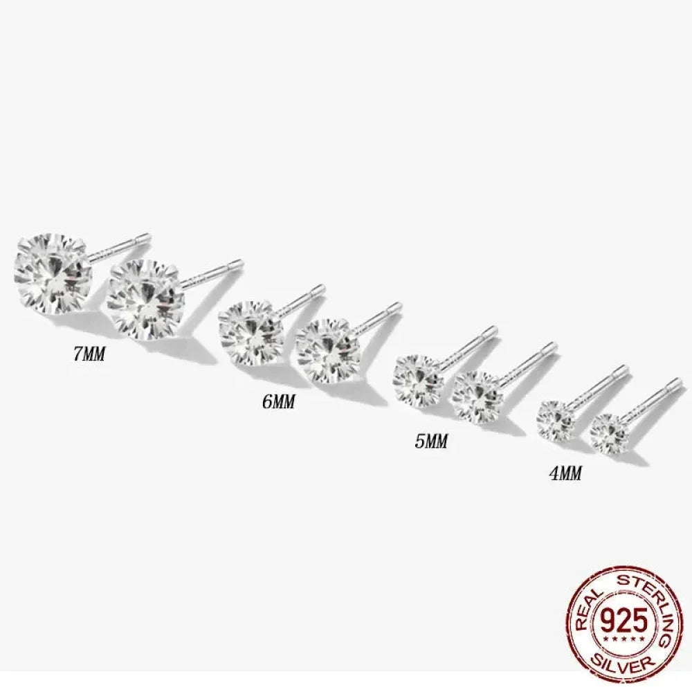 Cz Stud Earrings - 925 Sterling Silver Platinum Plated - Round Cubic Zirconia Hypoallergenic Earrings 4Mm 5Mm 6Mm 7Mm Bse166