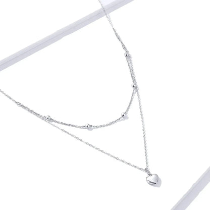 925 Sterling Silver Heart Pendant Necklace - Elegant Double Layer Choker For Women - Bsn168