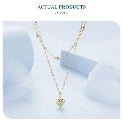 925 Sterling Silver Heart Pendant Necklace - Elegant Double Layer Choker For Women - Bsn168